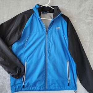 New Balance Jacket Mens Size Large Royal Blue Hood Pockets Full Zip Windbreaker